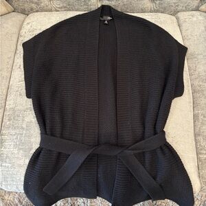 Aqua Oversized Black Knit Sweater Vest Cardigan with Belt - Size XS